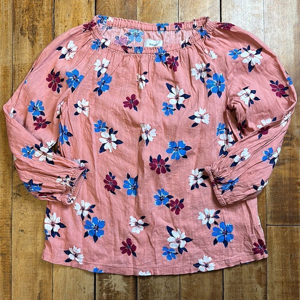 Old Navy Shirt size 8 medium Mauve Floral Long Sleeve Shirt pink - Picture 2 of 5